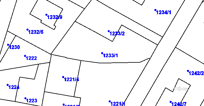 Parcela st. 1233/1 v KÚ Kosmonosy, Katastrální mapa