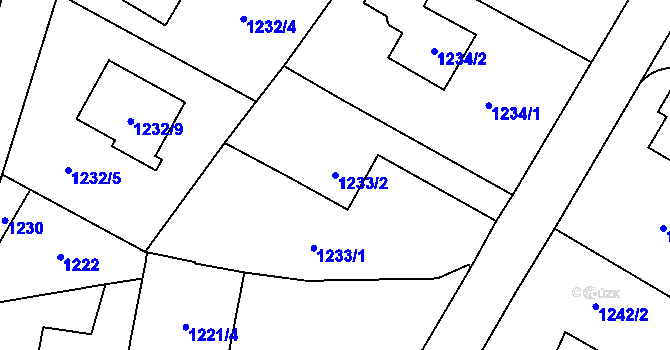 Parcela st. 1233/2 v KÚ Kosmonosy, Katastrální mapa