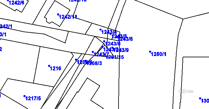 Parcela st. 1251/15 v KÚ Kosmonosy, Katastrální mapa