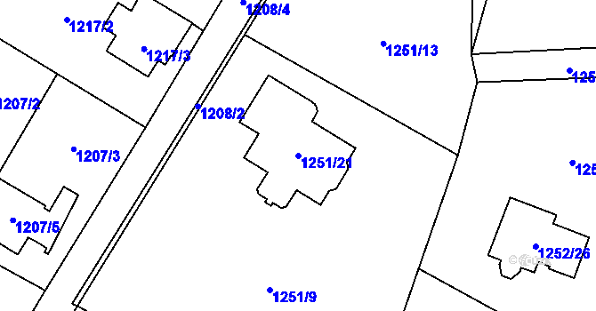 Parcela st. 1251/21 v KÚ Kosmonosy, Katastrální mapa