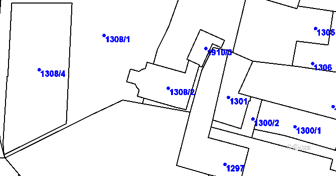 Parcela st. 1308/2 v KÚ Kosmonosy, Katastrální mapa