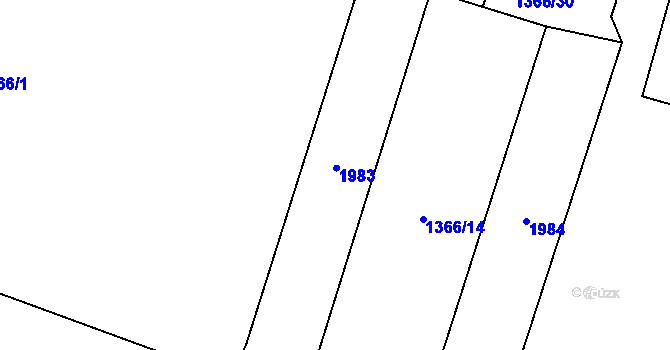 Parcela st. 1366/7 v KÚ Kosmonosy, Katastrální mapa