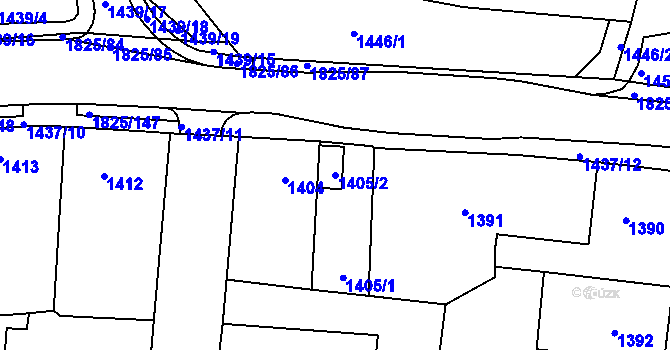 Parcela st. 1405/2 v KÚ Kosmonosy, Katastrální mapa