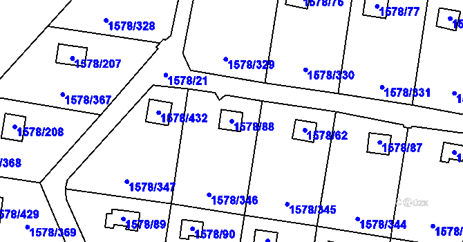 Parcela st. 1578/88 v KÚ Kosmonosy, Katastrální mapa