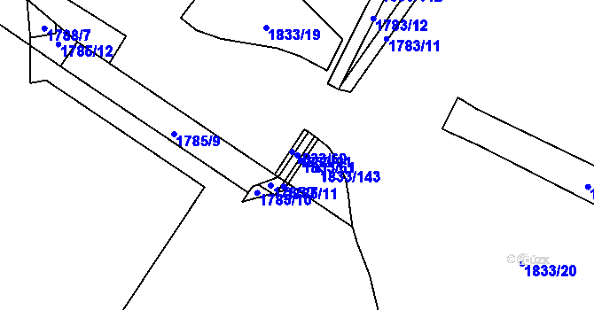 Parcela st. 1833/21 v KÚ Kosmonosy, Katastrální mapa