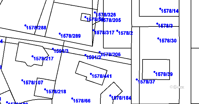 Parcela st. 1578/206 v KÚ Kosmonosy, Katastrální mapa
