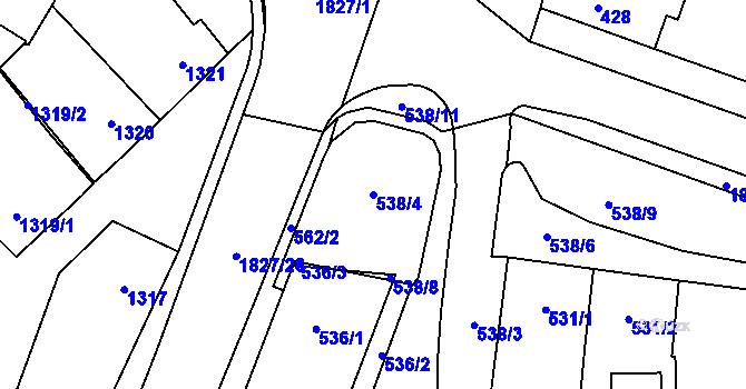 Parcela st. 538/4 v KÚ Kosmonosy, Katastrální mapa