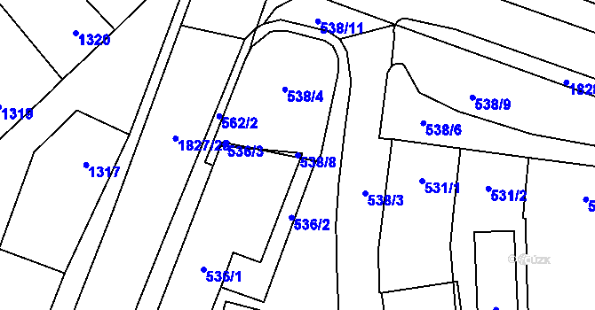 Parcela st. 538/8 v KÚ Kosmonosy, Katastrální mapa