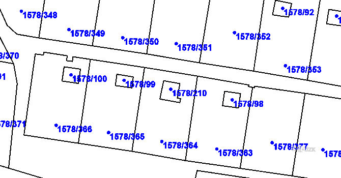 Parcela st. 1578/210 v KÚ Kosmonosy, Katastrální mapa