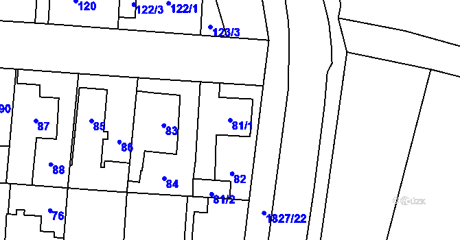 Parcela st. 81/1 v KÚ Kosmonosy, Katastrální mapa