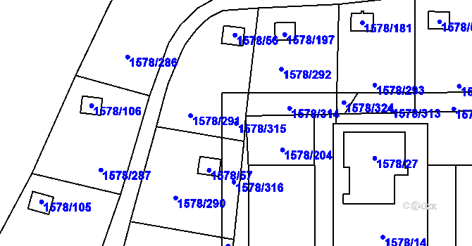 Parcela st. 1578/315 v KÚ Kosmonosy, Katastrální mapa