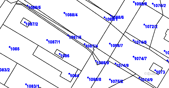 Parcela st. 1087/4 v KÚ Kosmonosy, Katastrální mapa