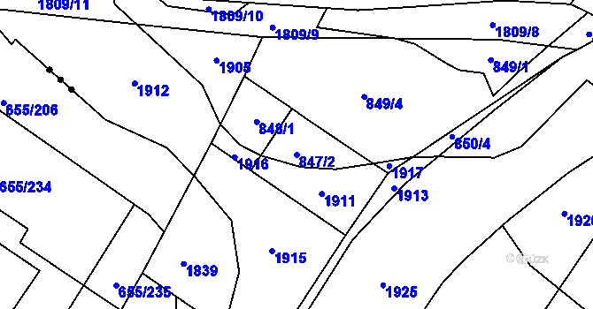 Parcela st. 847/2 v KÚ Kosmonosy, Katastrální mapa
