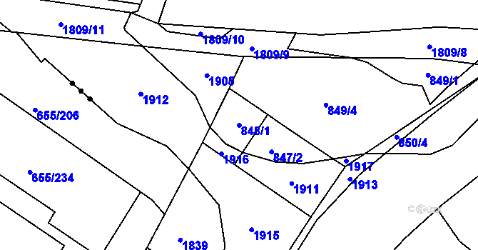 Parcela st. 848/1 v KÚ Kosmonosy, Katastrální mapa