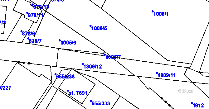 Parcela st. 1005/7 v KÚ Kosmonosy, Katastrální mapa