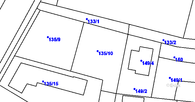Parcela st. 135/10 v KÚ Kosmonosy, Katastrální mapa