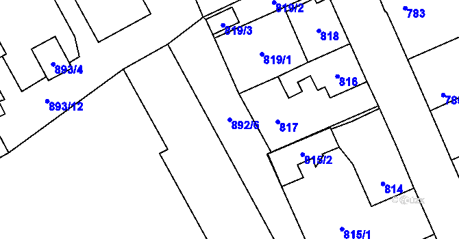 Parcela st. 892/6 v KÚ Kosmonosy, Katastrální mapa