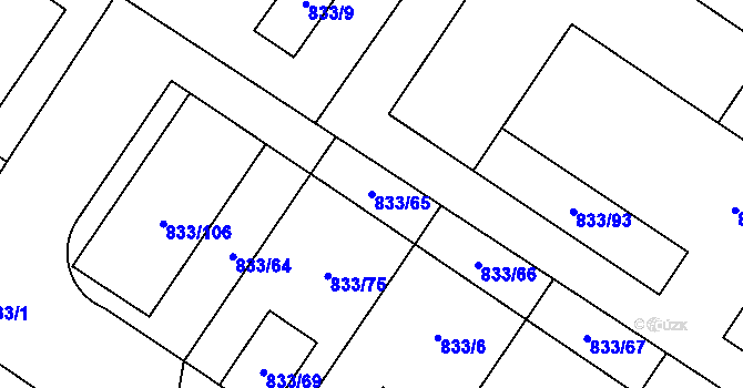 Parcela st. 833/65 v KÚ Kosmonosy, Katastrální mapa