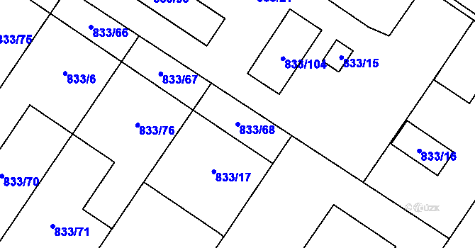 Parcela st. 833/68 v KÚ Kosmonosy, Katastrální mapa
