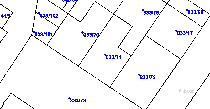 Parcela st. 833/71 v KÚ Kosmonosy, Katastrální mapa