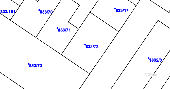 Parcela st. 833/72 v KÚ Kosmonosy, Katastrální mapa