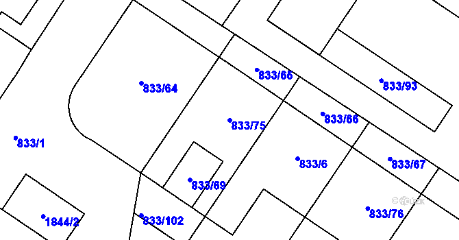Parcela st. 833/75 v KÚ Kosmonosy, Katastrální mapa