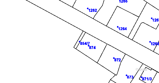 Parcela st. 854/7 v KÚ Kosmonosy, Katastrální mapa