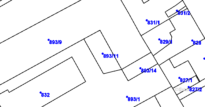 Parcela st. 893/11 v KÚ Kosmonosy, Katastrální mapa