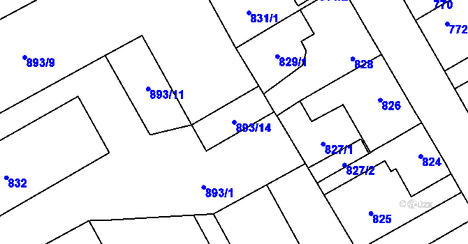 Parcela st. 893/14 v KÚ Kosmonosy, Katastrální mapa
