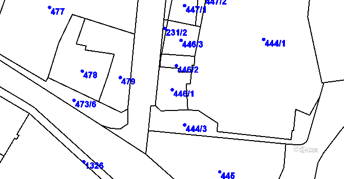 Parcela st. 446/1 v KÚ Kosmonosy, Katastrální mapa