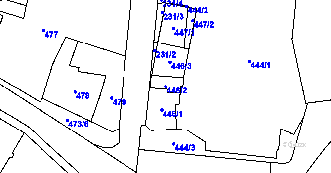 Parcela st. 446/2 v KÚ Kosmonosy, Katastrální mapa