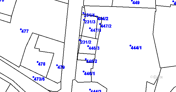 Parcela st. 446/3 v KÚ Kosmonosy, Katastrální mapa