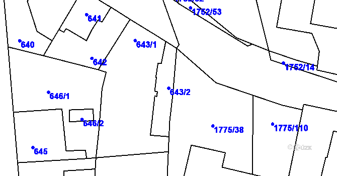 Parcela st. 643/2 v KÚ Kosmonosy, Katastrální mapa