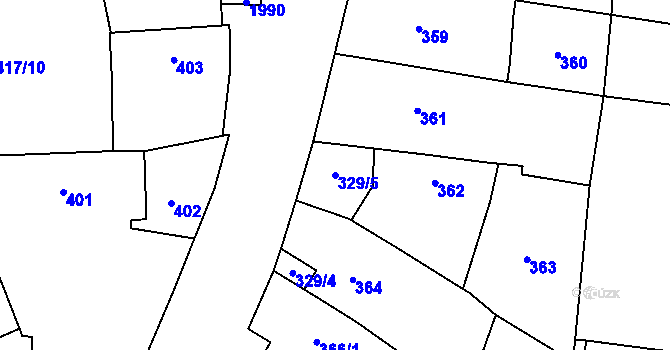 Parcela st. 329/5 v KÚ Kosmonosy, Katastrální mapa