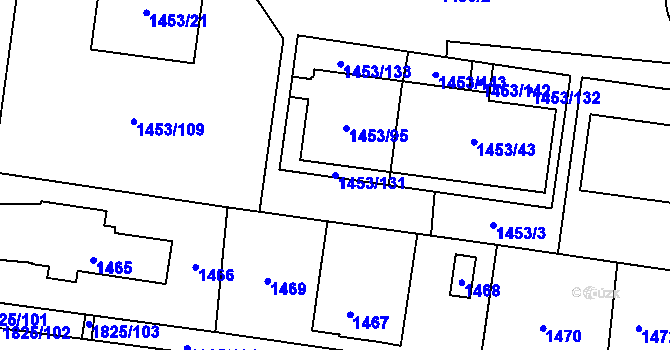 Parcela st. 1453/131 v KÚ Kosmonosy, Katastrální mapa