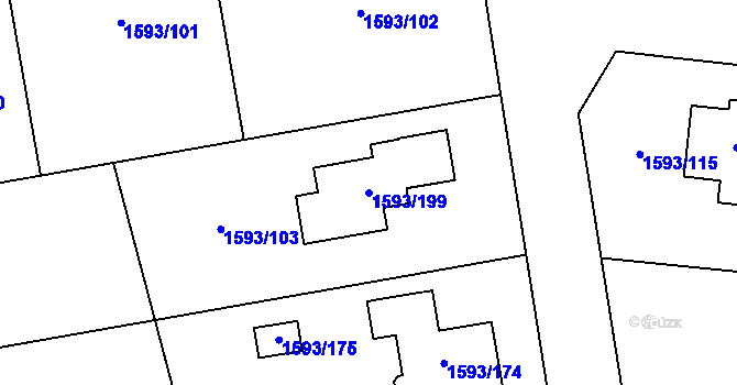 Parcela st. 1593/199 v KÚ Kosmonosy, Katastrální mapa