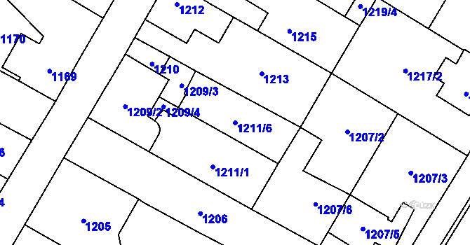 Parcela st. 1211/6 v KÚ Kosmonosy, Katastrální mapa