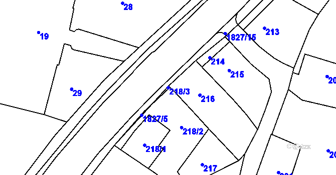 Parcela st. 218/3 v KÚ Kosmonosy, Katastrální mapa