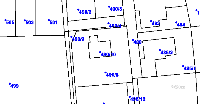 Parcela st. 490/10 v KÚ Kosmonosy, Katastrální mapa