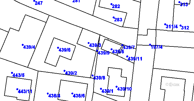Parcela st. 439/9 v KÚ Kosmonosy, Katastrální mapa