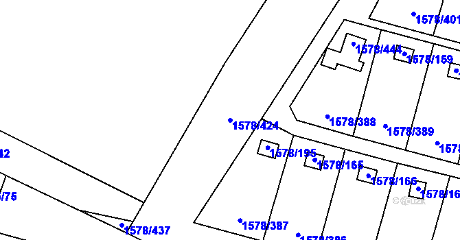 Parcela st. 1578/424 v KÚ Kosmonosy, Katastrální mapa