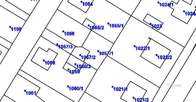 Parcela st. 1057/1 v KÚ Kosmonosy, Katastrální mapa