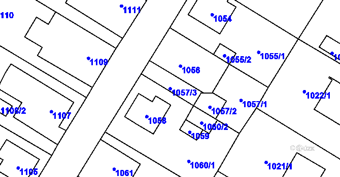 Parcela st. 1057/3 v KÚ Kosmonosy, Katastrální mapa