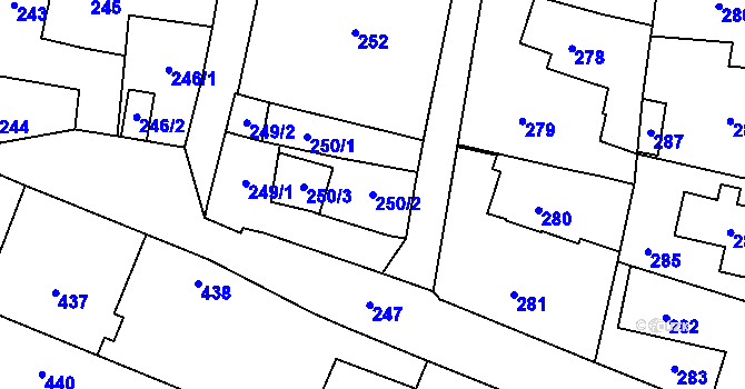 Parcela st. 250/2 v KÚ Kosmonosy, Katastrální mapa