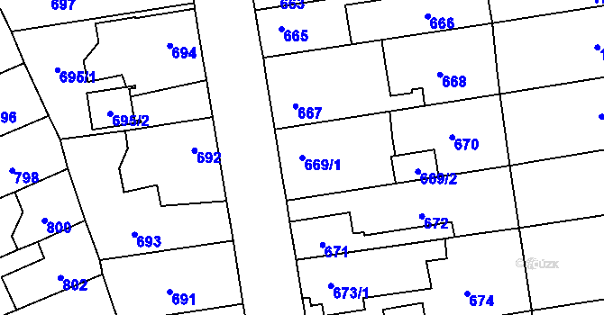 Parcela st. 669/1 v KÚ Kosmonosy, Katastrální mapa