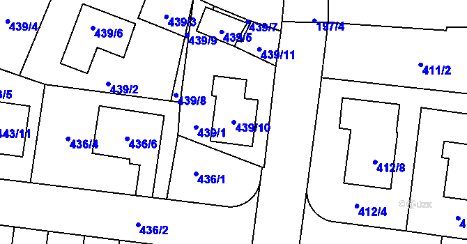 Parcela st. 439/10 v KÚ Kosmonosy, Katastrální mapa