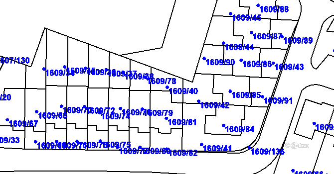 Parcela st. 1609/40 v KÚ Kosmonosy, Katastrální mapa