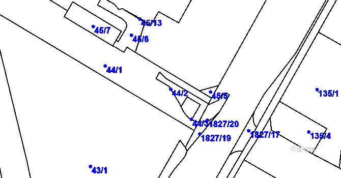 Parcela st. 44/2 v KÚ Kosmonosy, Katastrální mapa