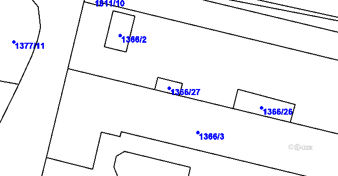 Parcela st. 1366/27 v KÚ Kosmonosy, Katastrální mapa