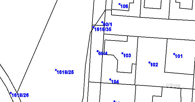 Parcela st. 60/4 v KÚ Kosmonosy, Katastrální mapa